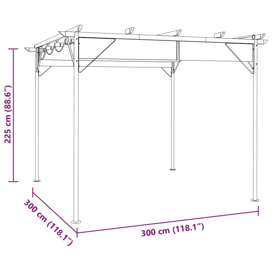 vidaXL Pergola ogrodowa ze zwijanym dachem, taupe, 3x3 m, 180 g/m²