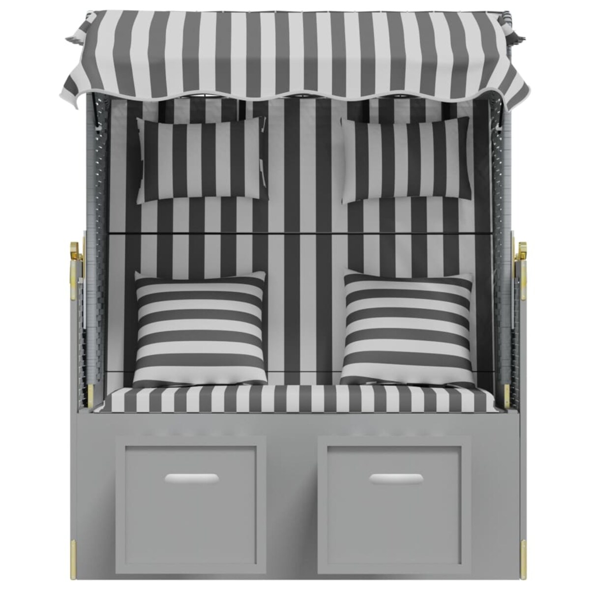 vidaXL Kosz plażowy z poduszkami, rattan PE i drewno, szaro-biały