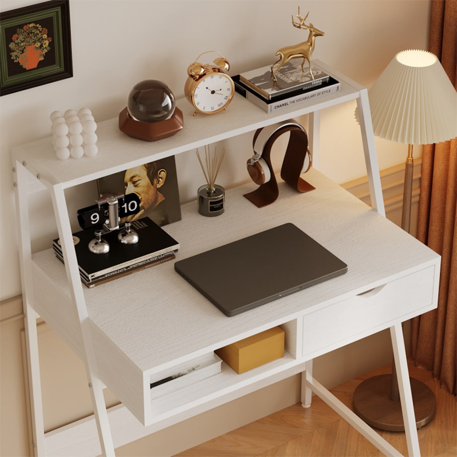 Biurko Komputerowe Białe Szkolne Stolik Loft Industrialne Z Szufladą