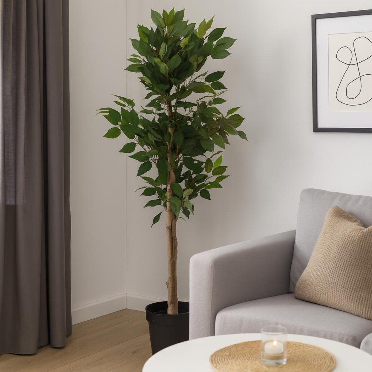 Sztuczne drzewko Fikus w czarnej doniczce, 115 cm