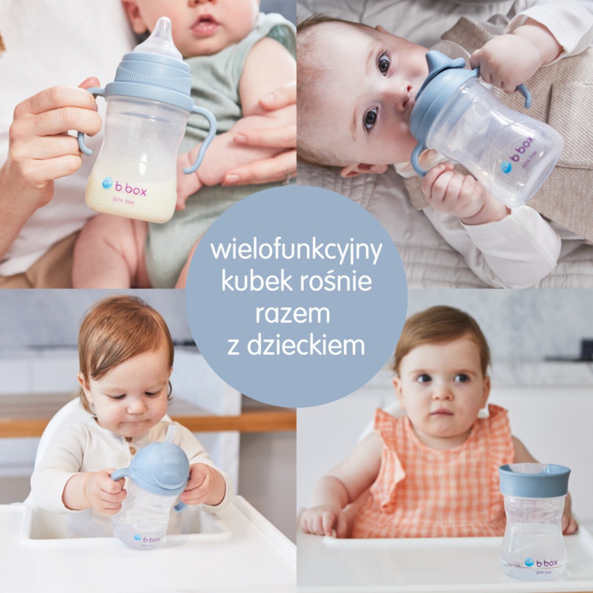 Zestaw 4w1 do nauki picia dla dziecka 240 ml od 3m+ do 12m+ błękitny b.box