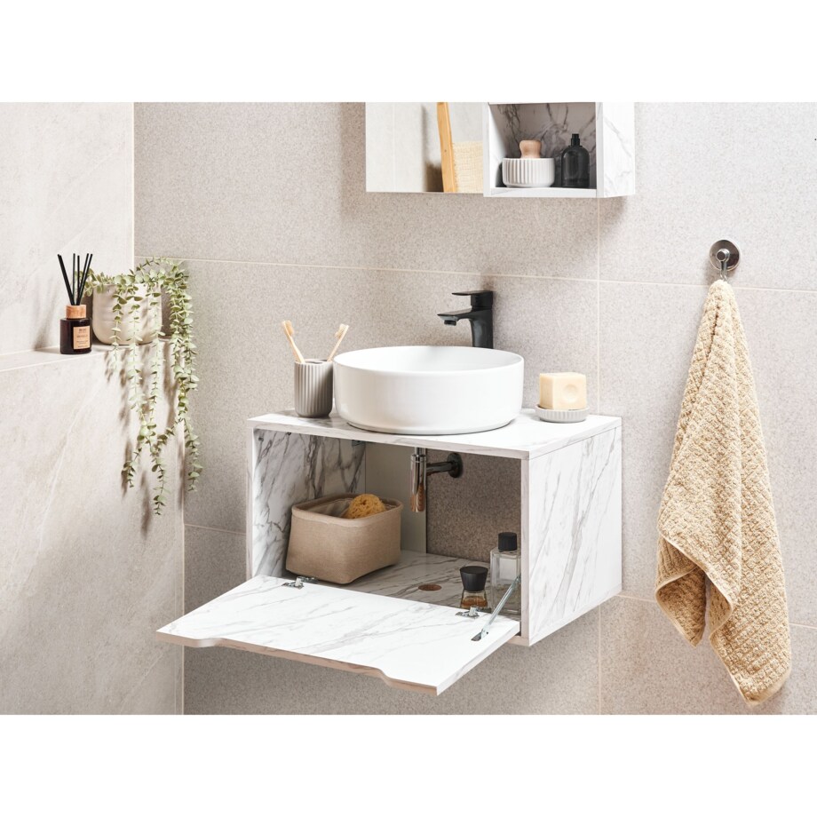 Wisząca szafka pod umywalkę PETROLINA 60 cm Biały marmur