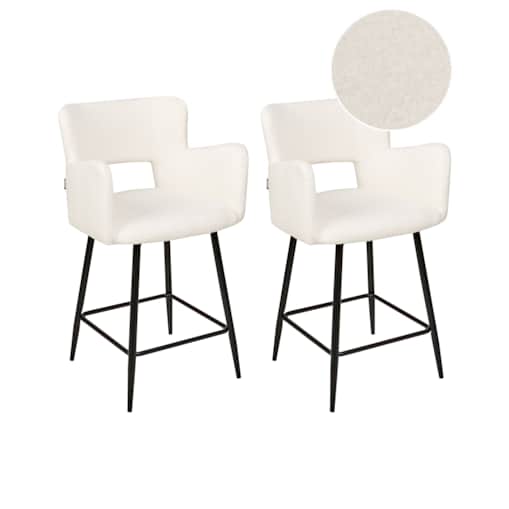 Zestaw 2 krzeseł barowych SANILAC Boucle Kremowy