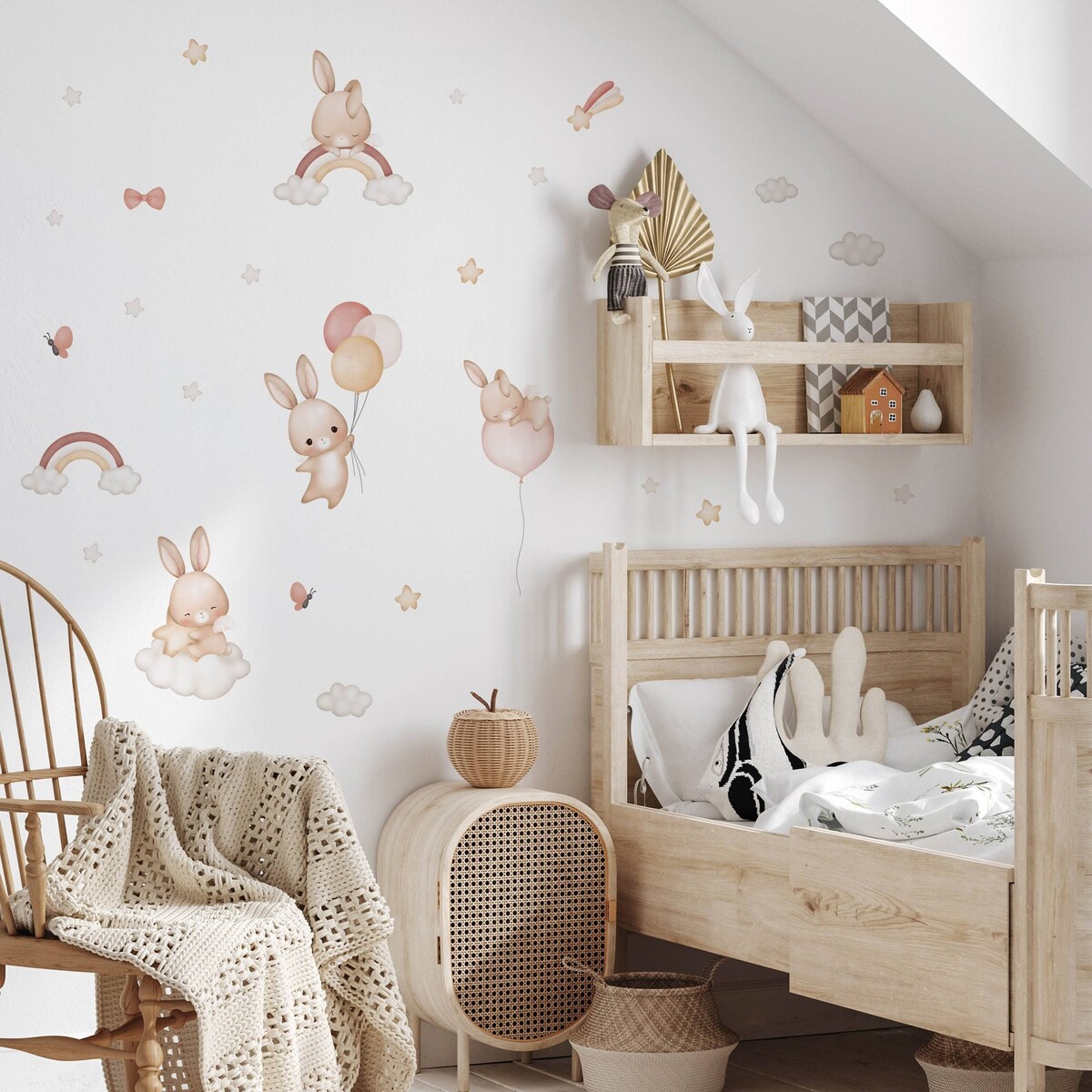 Naklejki Dla Dzieci Króliczki Gwiazdy Chmurki Tęcze Balony Motylki ZESTAW 120x60cm