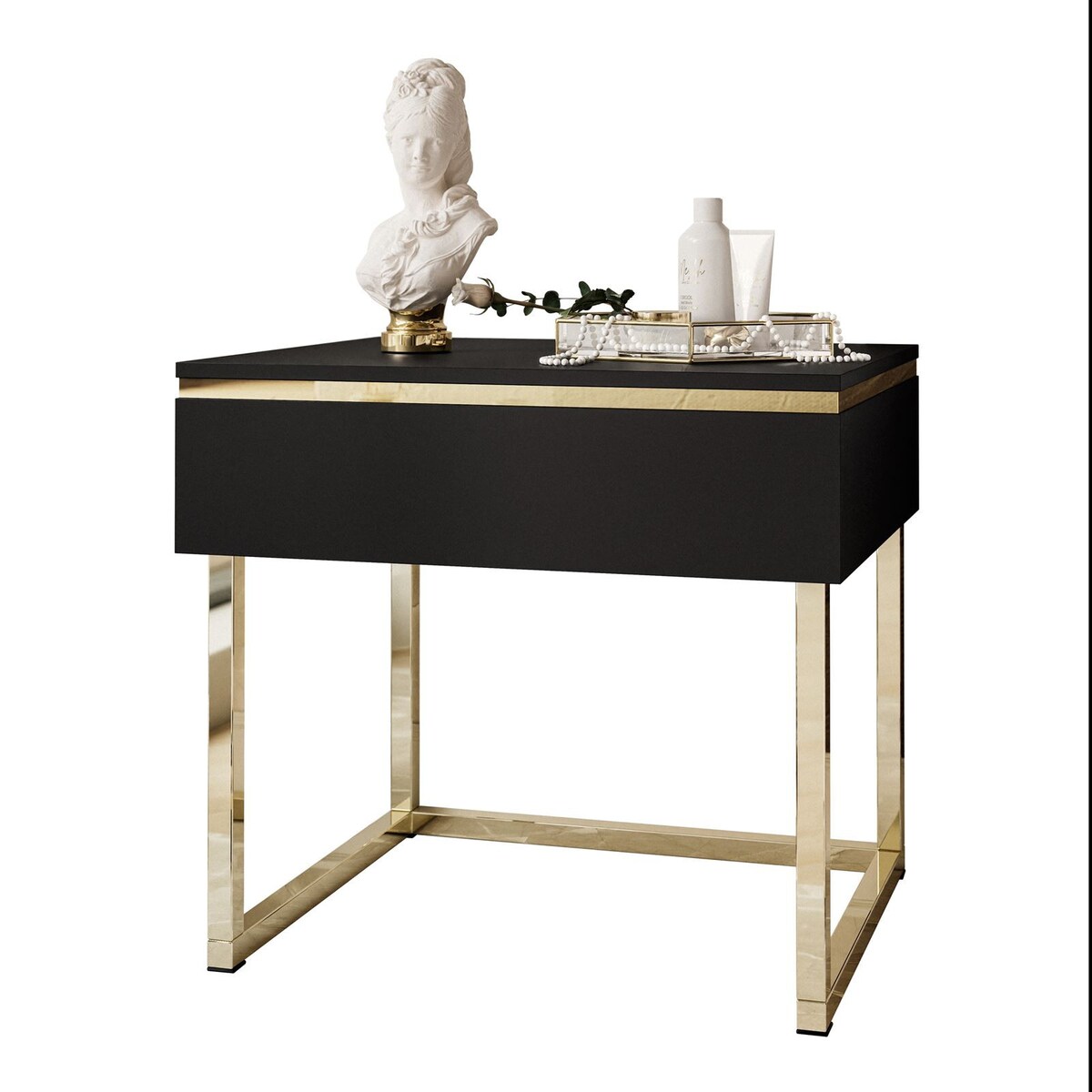 Stolik nocny AURORA na złotym stelażu czarny mat