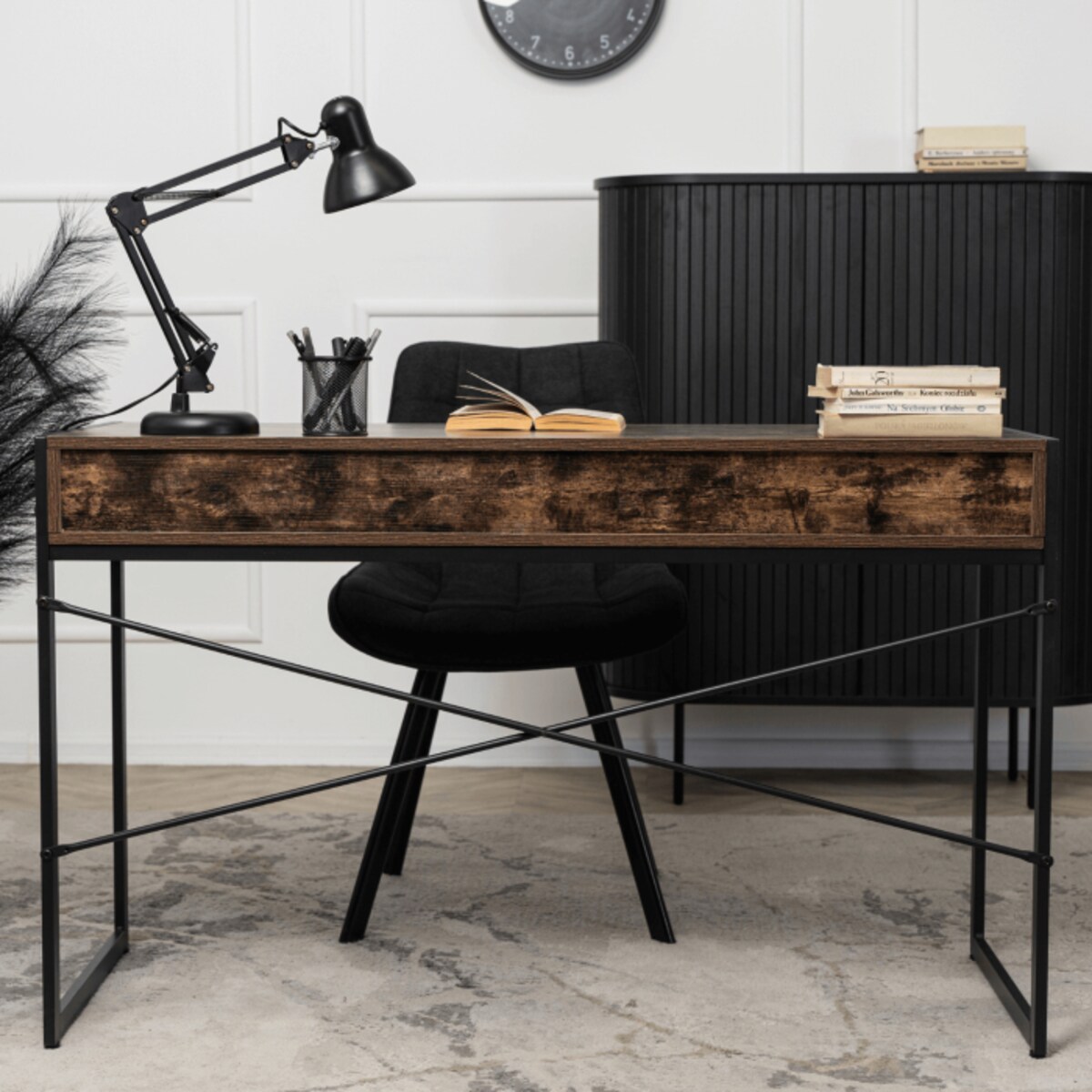 Biurko Loft z Szufladami Industrialne Drewniane STEP Dąb Rustykalny Vintage