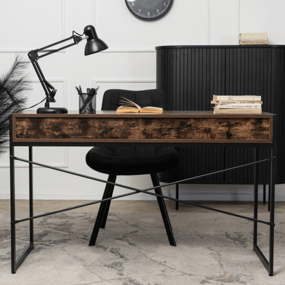 Biurko Loft z Szufladami Industrialne Drewniane STEP Dąb Rustykalny Vintage