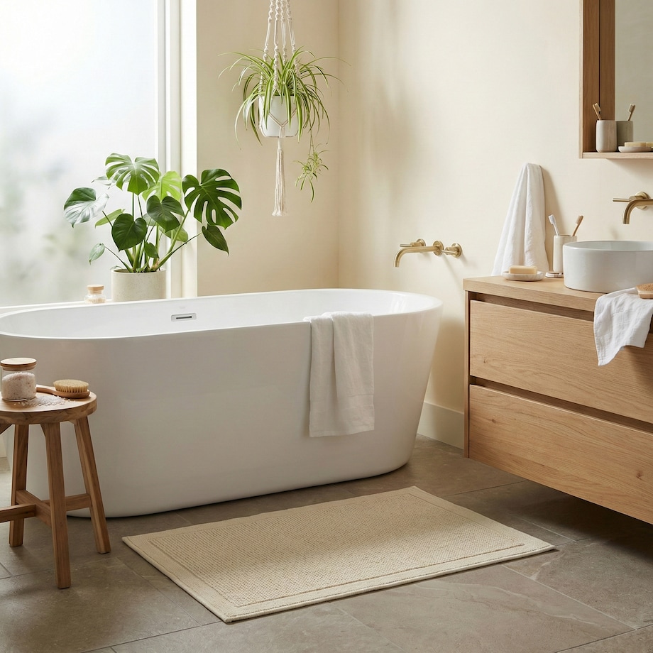 Dywanik łazienkowy Lino 50x80 cm e-bawełniany ramka beżowy