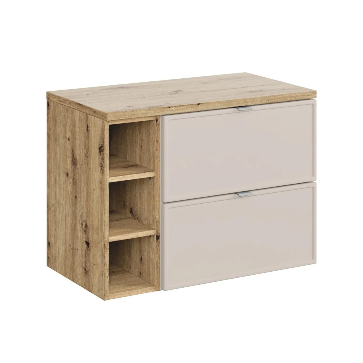 Szafka pod umywalkę nablatową BELLA CASHMERE 60cm kaszmir/dąb artisan - zestaw 80 cm z regałem i blatem