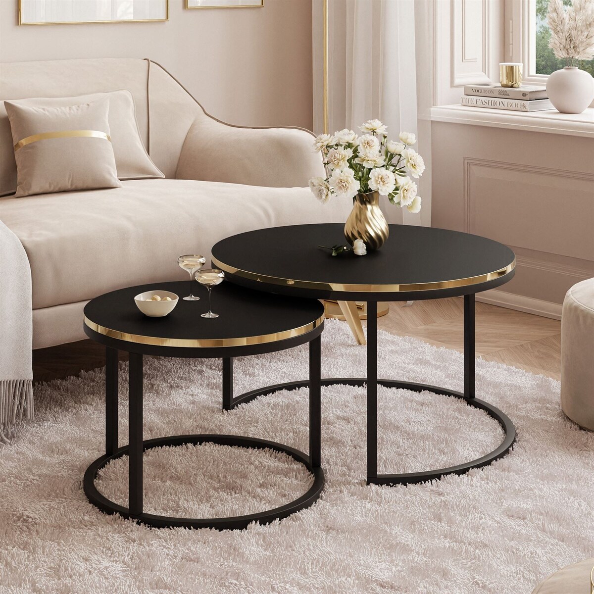 Okrągły stolik kawowy SOLEIL 2w1 czarny mat