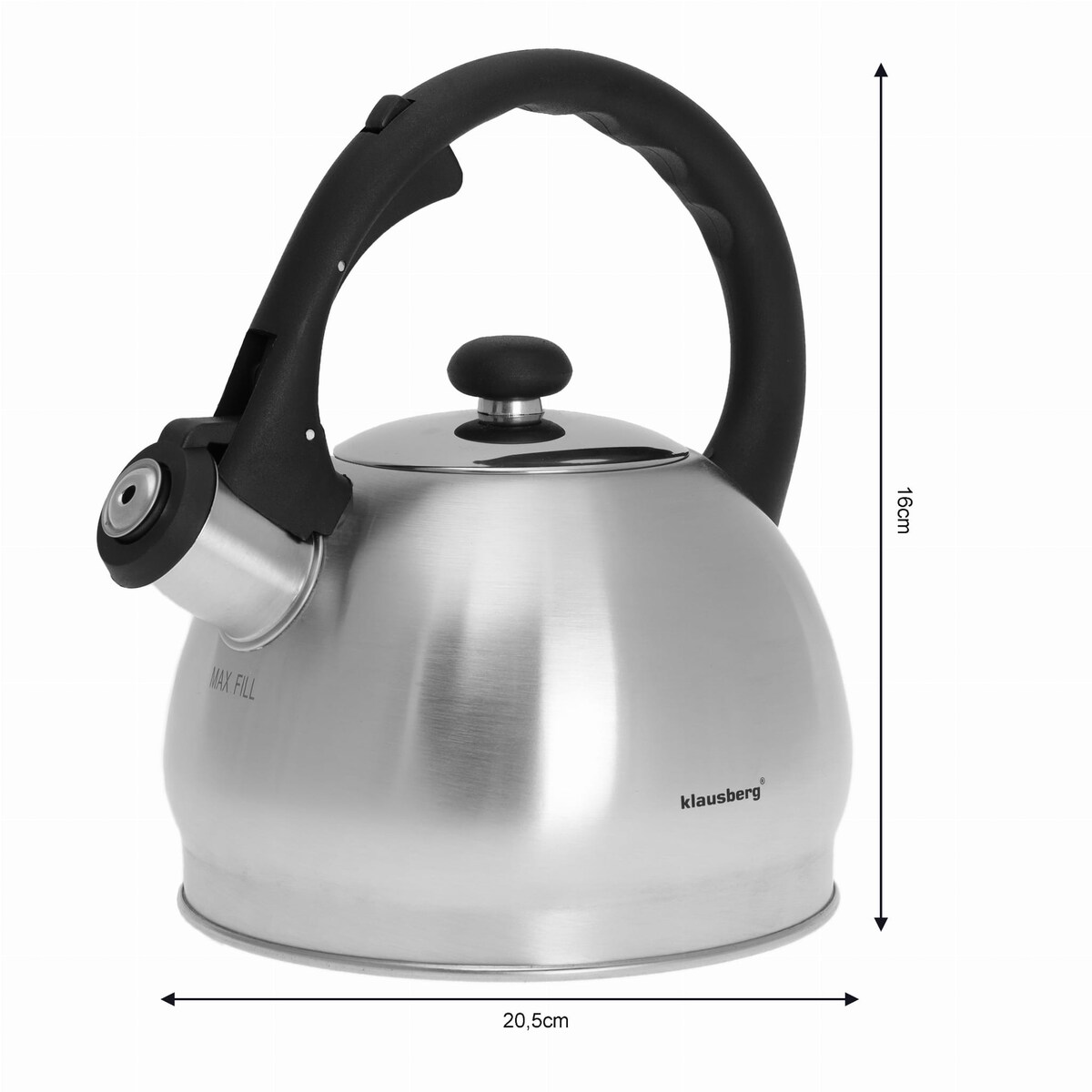 Czajnik stalowy z gwizdkiem 1.8L indukcja gaz srebrny KLAUSBERG