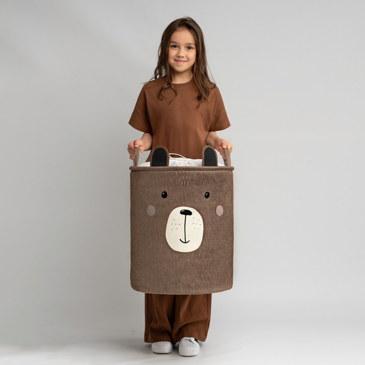 kosz na zabawki sipo, wersja premium, zamykany na ściągacz, brązowy miś, xxl