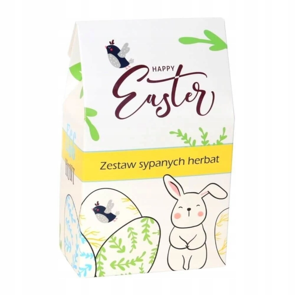 Box HAPPY EASTER zestaw kaw smakowych i herbat liściasych z zaparzaczem - paczka kosz upominek prezent na Wielkanoc Zajączka dla kobiety faceta