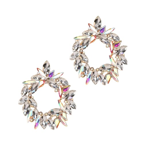 Złote kolczyki kryształowe opalizują okrągłe modne trendy biżuteria WOW