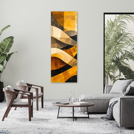 Obraz do salonu sypialni biura loftu, Abstrakcja linie kształty zółty czarny złoty