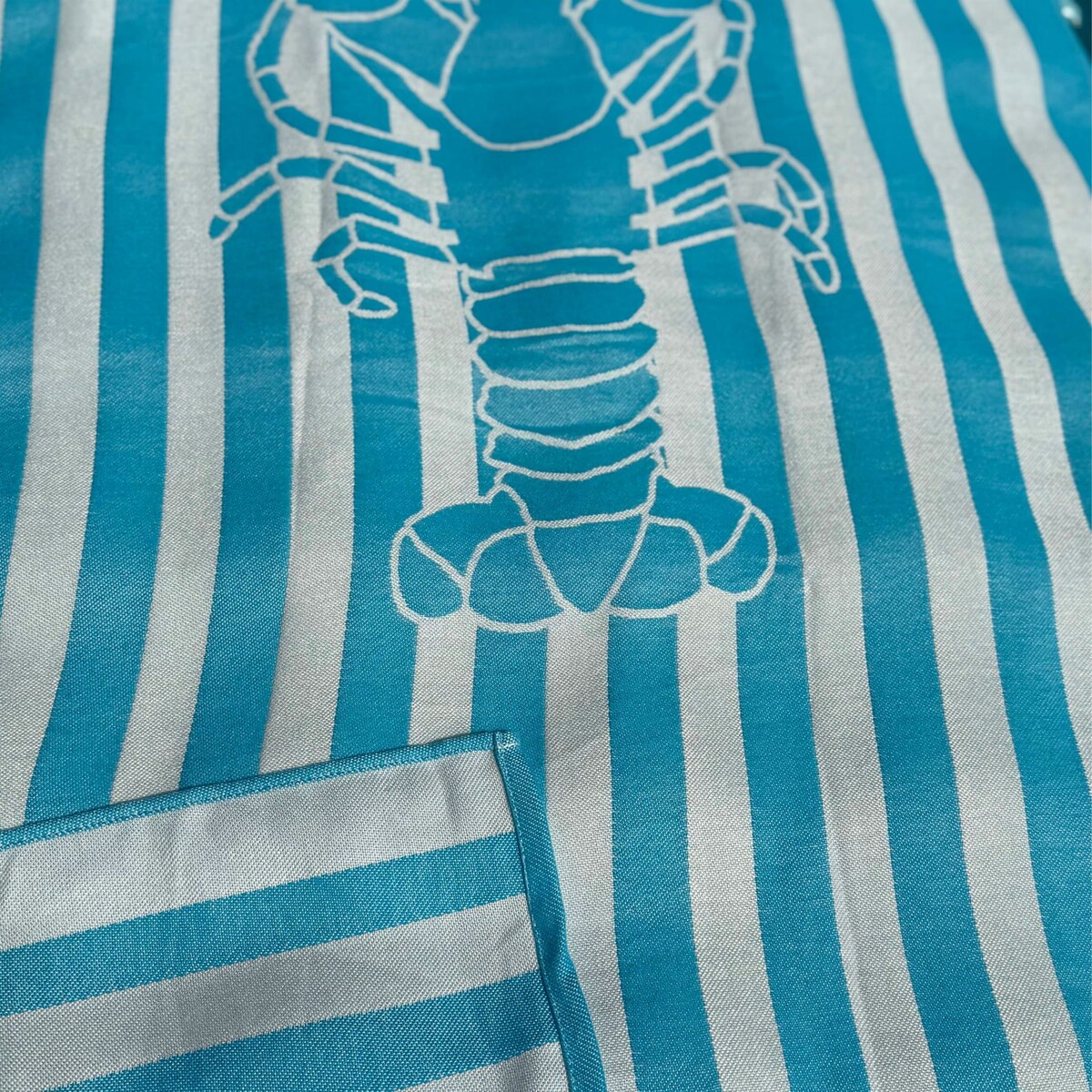 Ręcznik plażowy bambusowy 70x150 cm – niebieski biały lobster homar szybkoschnący cienki