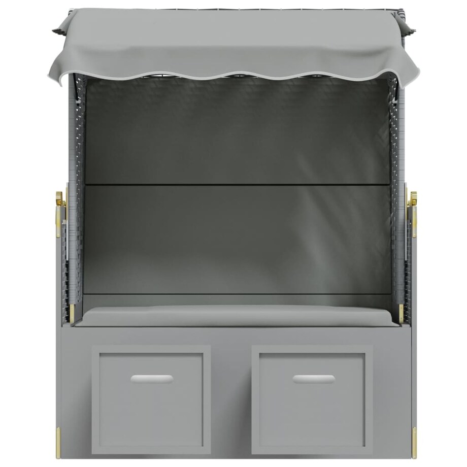 vidaXL Kosz plażowy z zadaszeniem, rattan PE i lite drewno, szary