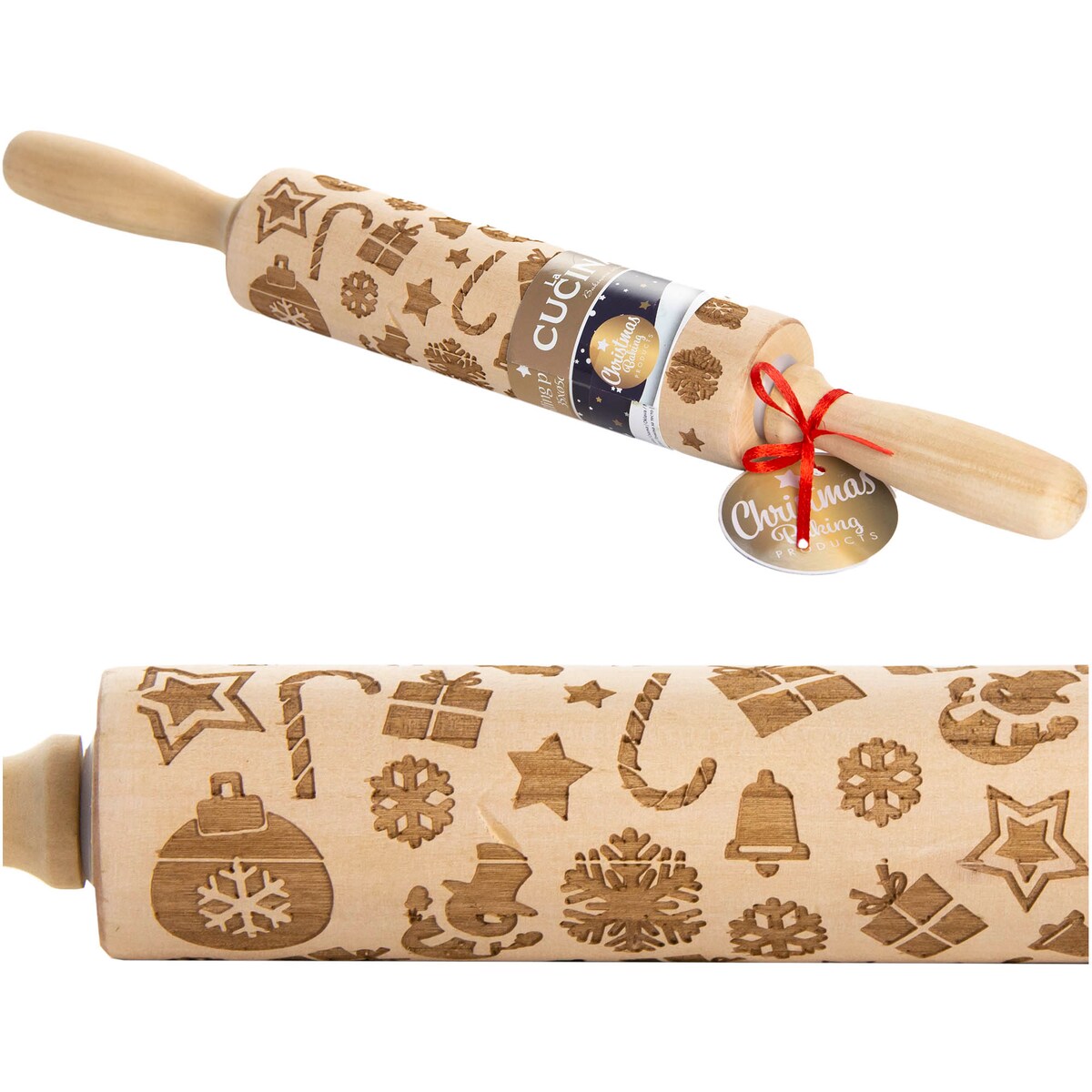 Wałek Do Ciasta Grawerowany Drewniany Świąteczny Dekoracyjny Prezenty