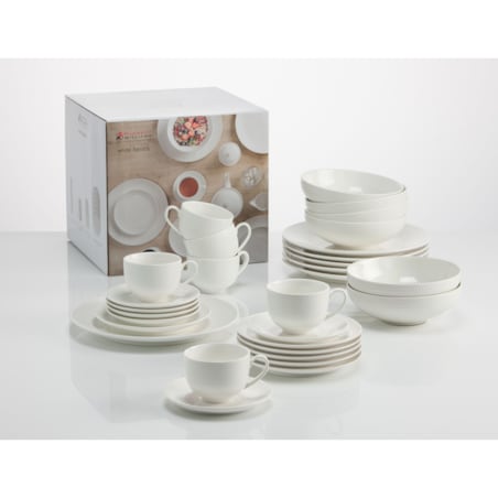 Zestaw obiadowo-kawowy Diamonds Round, biały, 30 el.
