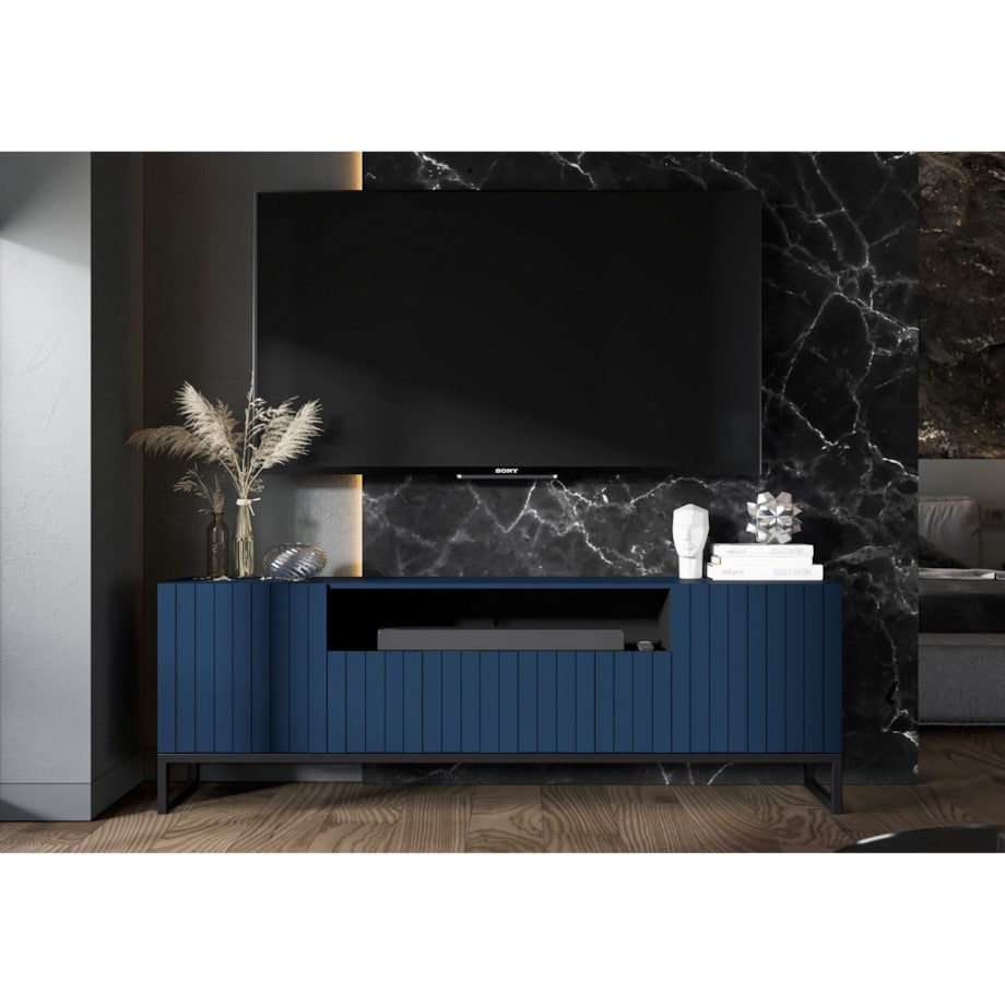 Szafka RTV Glamour Granatowy Mat Komoda RTV Loft Industrialna 150 cm Metalowa Rama