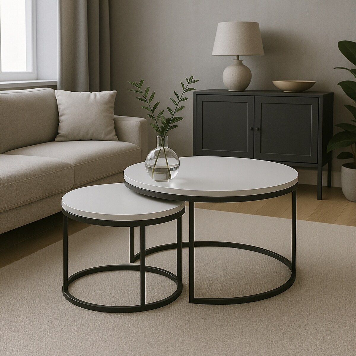 Zestaw 2 Stolików Kawowych Okrągłe LOFTOWE INDUSTRIAL Biały SOFT LOFT SET