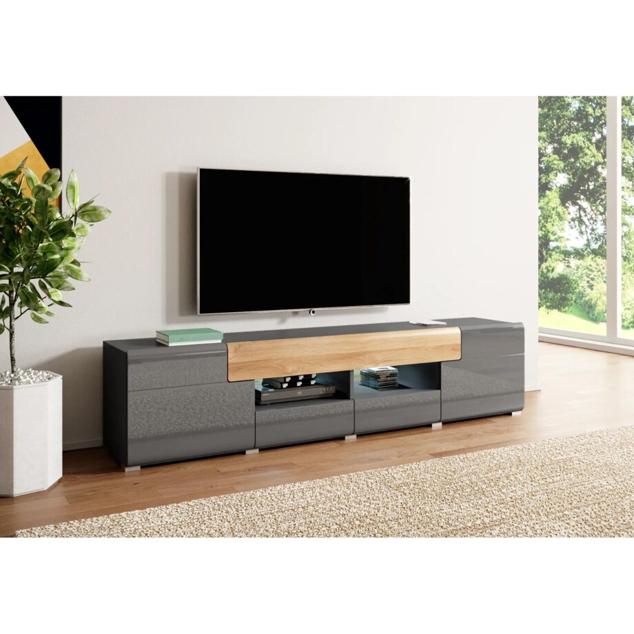 Szafka RTV TOLEDO 2D4S 208 antracyt połysk/dąb grandson