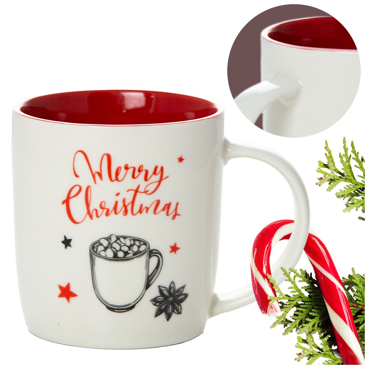 Kubek Świąteczny Na Prezent Ceramiczny Boże Narodzenie 370 Ml Biały Ceramiczny Filiżanka