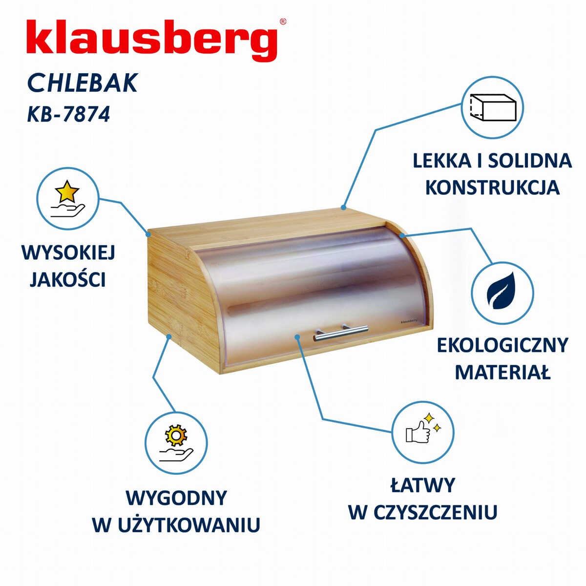 Chlebak bambusowy drewniany 41cm pojemnik na pieczywo chleb bułki KLAUSBERG