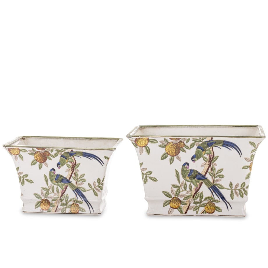 Osłonka 2 szt. porcelanowa 15,5x25x17,5 i 18,5x29,5x20 cm PAJAROS pudełkowa