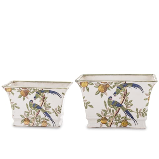 Osłonka 2 szt. porcelanowa 15,5x25x17,5 i 18,5x29,5x20 cm PAJAROS pudełkowa