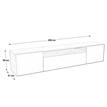 Szafka RTV NIKOL 200 cm, wisząca pod telewizor, frezowane fronty- biała