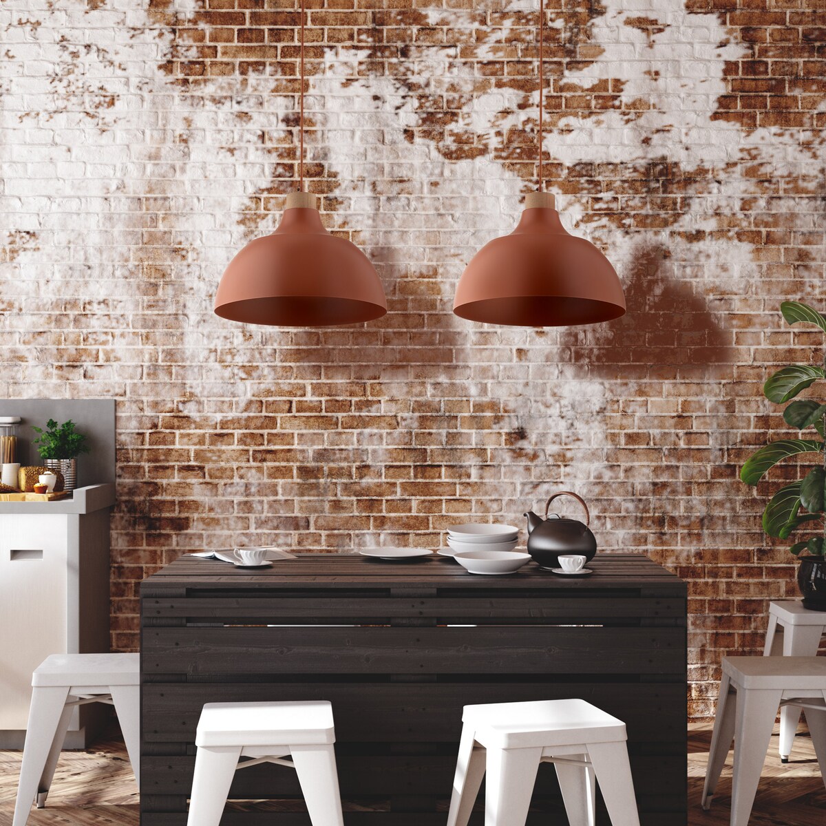 Lampa wisząca TK Lighting CAP BRICK 6927 ceglana E27 drewno/stal 34 cm regulowana do salonu jadalni kuchni