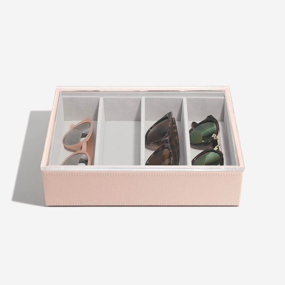 Pudełko na okulary Stackers Classic 4 komorowe różowe z akrylową pokrywką
