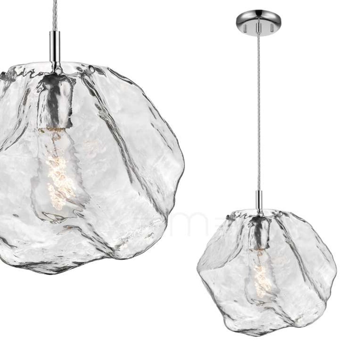 LAMPA wisząca ROCK P0488-01A-F4AC Zumaline szklana OPRAWA kamień zwis chrom przezroczysty
