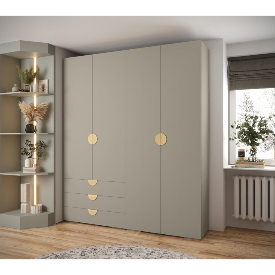 Garderoba wysoka do przedpokoju INOVA 4 Z15 kaszmir+złoty