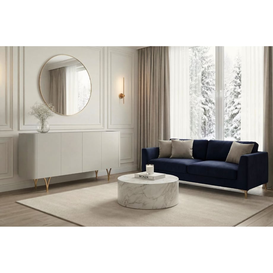 Nowoczesna szara komoda Dancan MONZA ze złotymi nóżkami / szer. 160 cm