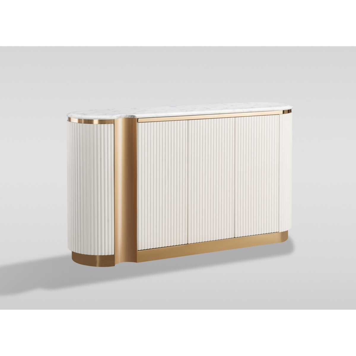 Ryflowana komoda biała złota Nutris Glamour Premium z blatem marmurowym 158x40x88