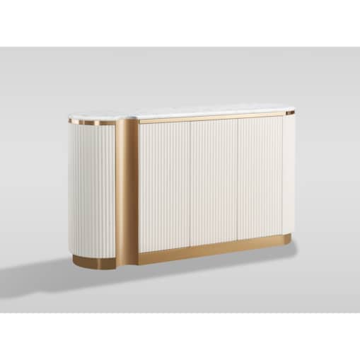 Ryflowana komoda biała złota Nutris Glamour Premium z blatem marmurowym 158x40x88