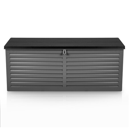 Skrzynia ogrodowa balkonowa 143x57x53,5 cm 390 litrów czarno-szara Plonos