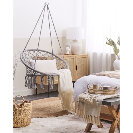 Fotel wiszący huśtawka makrama szary GABELLA