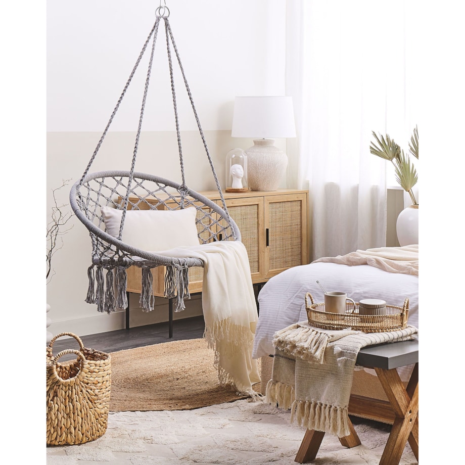 Fotel wiszący huśtawka makrama szary GABELLA