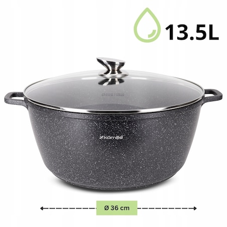 Duży garnek gar na indukcję marmurowy duży 13.5L z pokrywką KAMILLE