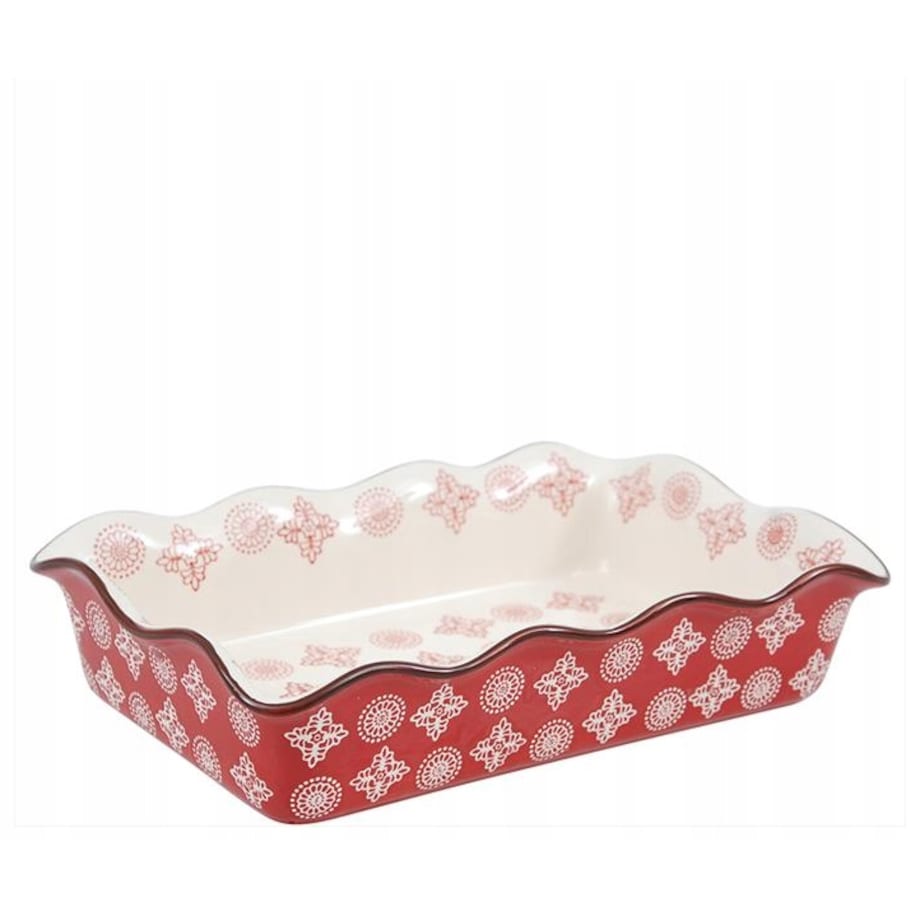NACZYNIE ŻAROODPORNE ŚWIĄTECZNE CERAMICZNE CZERWONE BIAŁE DUŻE 30cm