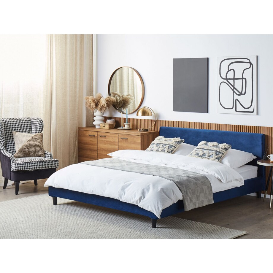 Łóżko welurowe 180 x 200 cm niebieskie FITOU
