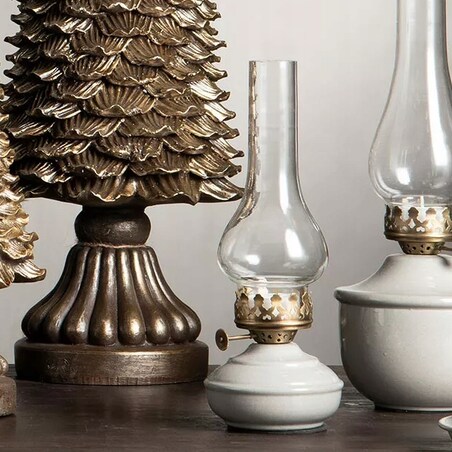 ŚWIECZNIK LAMPA NAFTOWA NA TEALIGHT szklany klosz szary 27cm do salonu