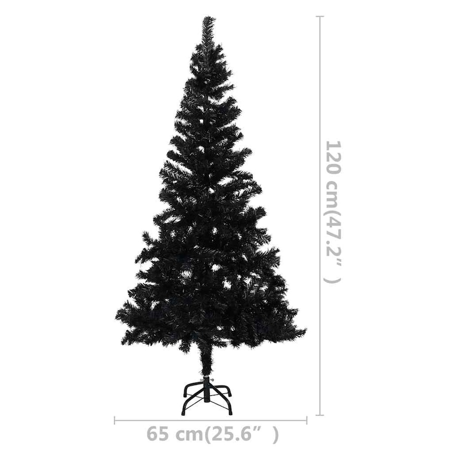 vidaXL Sztuczna choinka z lampkami i bombkami, czarna, 120 cm, PVC
