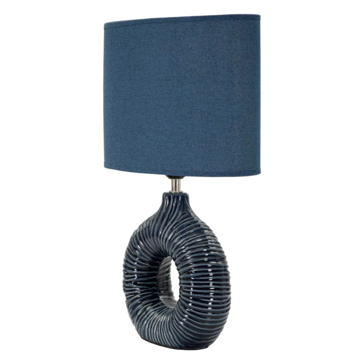 Lampa stołowa Seta, kolor niebieski, ceramika, żelazo i tkanina, 28,5 x 15 x 43 cm, 1 x E14, do salonu i sypialni, Mauro Ferretti