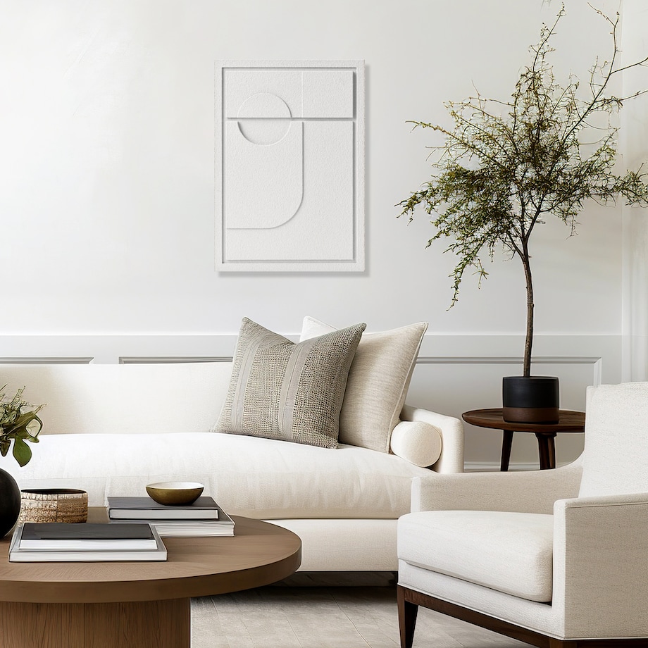 Obraz 3D 35x50cm Geometric II – Dekoracja Ścienna z Tynku Naturalnego, Bianco Minimalistyczny Relief