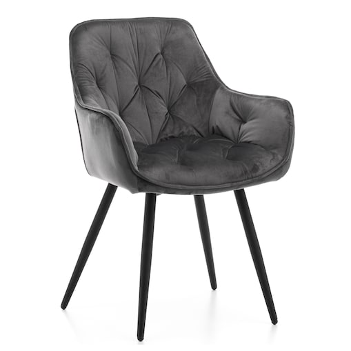 Krzesło tapicerowane pikowane do salonu jadalni welurowe SIENA szare