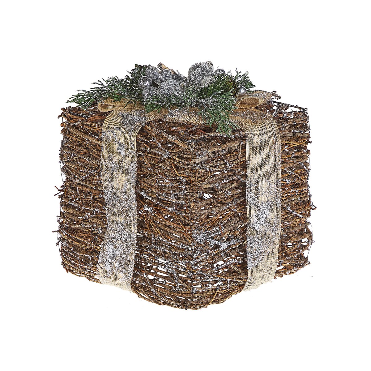 Zestaw 2 ozdobnych prezentów świątecznych rattanowy srebrny INARI